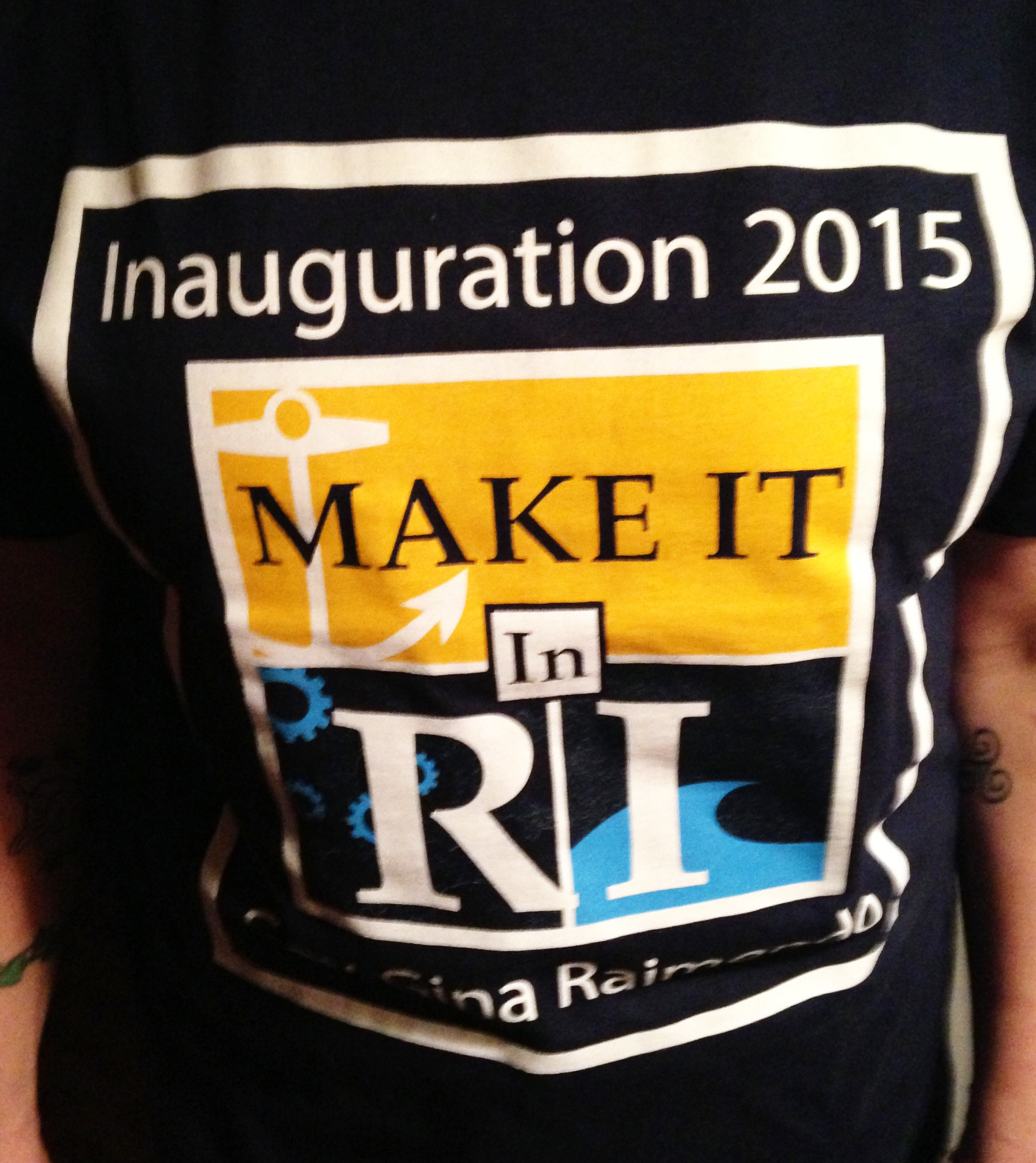 The free shirts handed out at Gov. Gina Raimondo's inauguration celebration on Jan. 6, featuring the new marketing slogan, Make It in RI. A similar slogan had been used by Gov. Edward King of Massachusetts in the early 1980s, "Make It In Massachusetts."