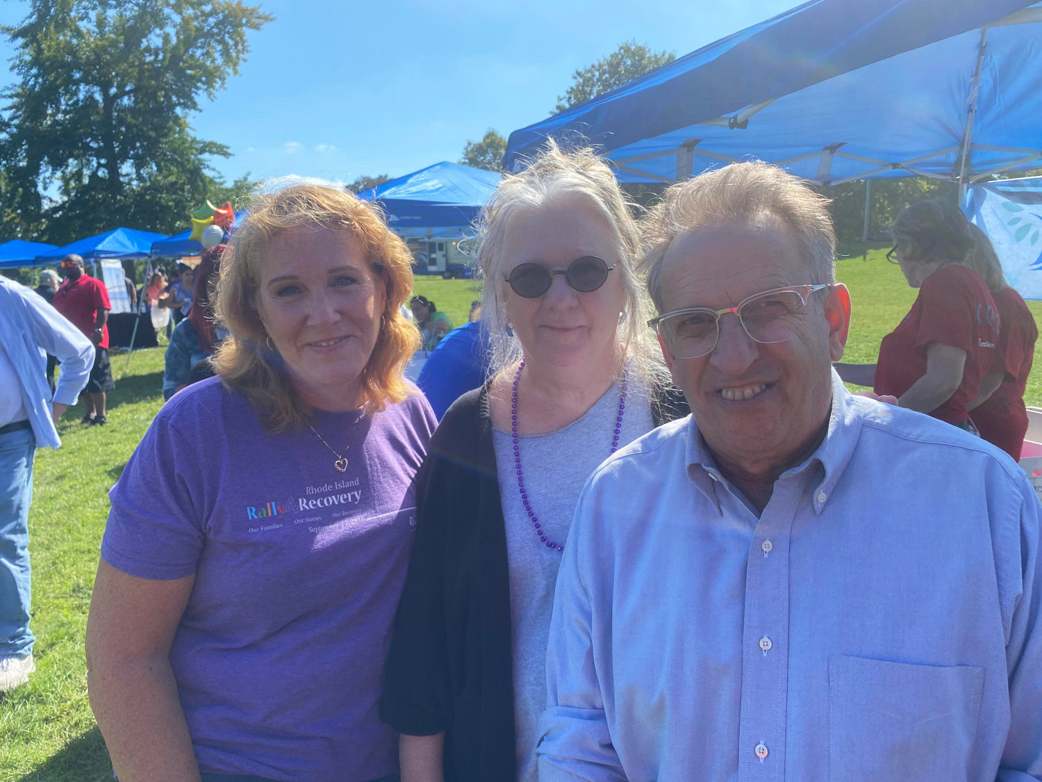 Rally4Recovery participants on Sept. 18 included, from left: Rebecca Boss, former director of R.I. BHDDH, Linda Hurley, president and CEO of CODAC, and State Sen. Josh Miller