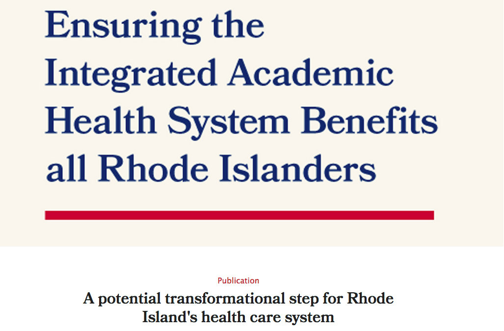The cover image of a new, 70-page document analyzing the best ways to ensure that the proposed merger between Care New England, Brown and Lifespan benefits all Rhode Islanders.