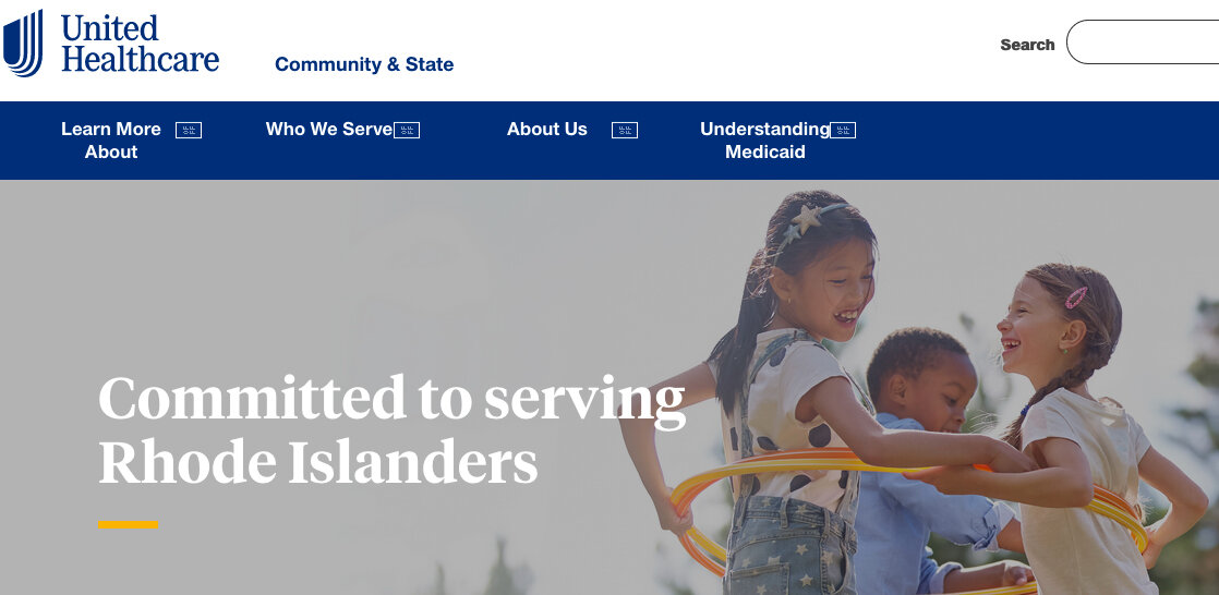 The landing page for UnitedHealthcare Community and State website for Rhode Island.